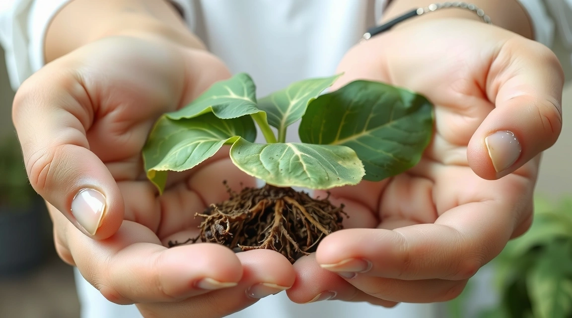 Symbolbild für Mission und Werte: Hände halten eine kleine Pflanze
